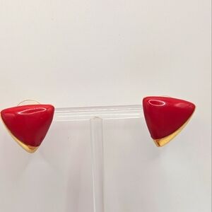 Monet Vintage Red Gold Tone Triangle Earrings